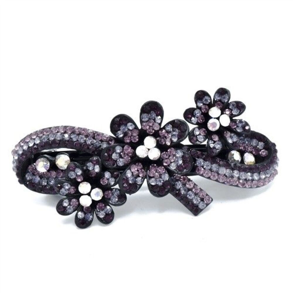 Elegant Crystal Triple Flower Purple Barrette
